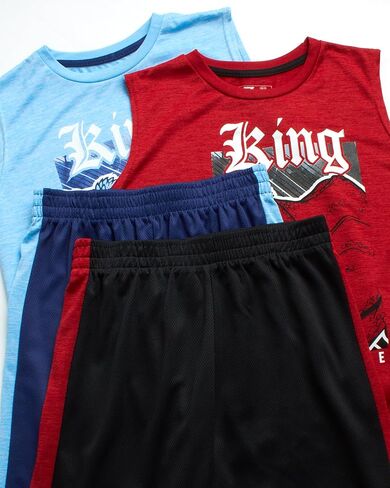 طقم شورت رياضي للأولاد من Pro Athlete - 4 قطع تي شيرت جاف وشورت رياضي (4-16) in Kuwait