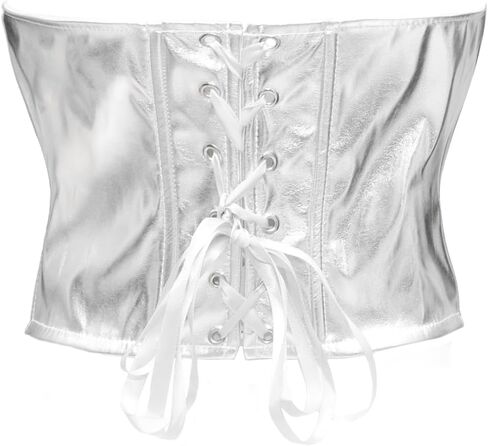 bslingerie Women Faux Leather Metallic Boned Bustier Lace Up Shapewear Corset Crop Tops in Kuwait