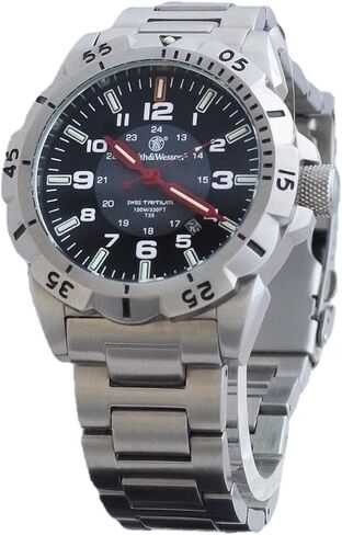 Smith & Wesson Men's Emissary Swiss Tritium H3 Watch with Tactical Heavy Duty Stainless-Steel Case and Band, Rotating Bezel, Durable Military Watch, Tactical Tough, Quartz Japanese Movement in Kuwait