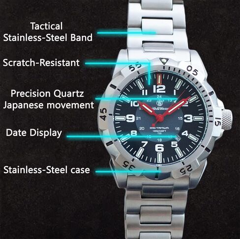 Smith & Wesson Men's Emissary Swiss Tritium H3 Watch with Tactical Heavy Duty Stainless-Steel Case and Band, Rotating Bezel, Durable Military Watch, Tactical Tough, Quartz Japanese Movement in Kuwait