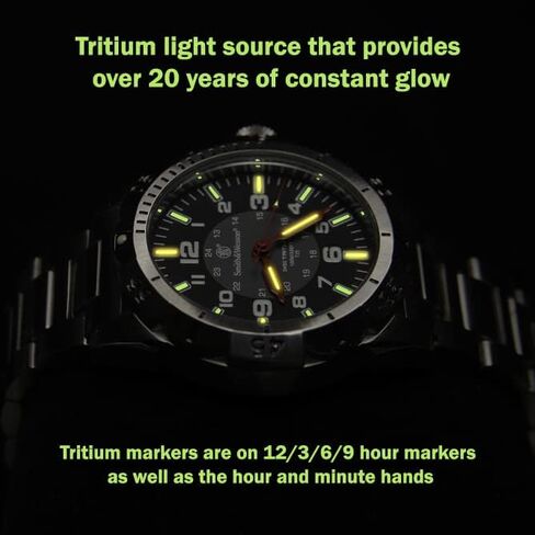 Smith & Wesson Men's Emissary Swiss Tritium H3 Watch with Tactical Heavy Duty Stainless-Steel Case and Band, Rotating Bezel, Durable Military Watch, Tactical Tough, Quartz Japanese Movement in Kuwait