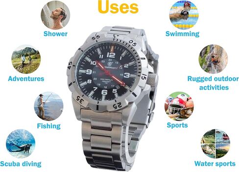 Smith & Wesson Men's Emissary Swiss Tritium H3 Watch with Tactical Heavy Duty Stainless-Steel Case and Band, Rotating Bezel, Durable Military Watch, Tactical Tough, Quartz Japanese Movement in Kuwait