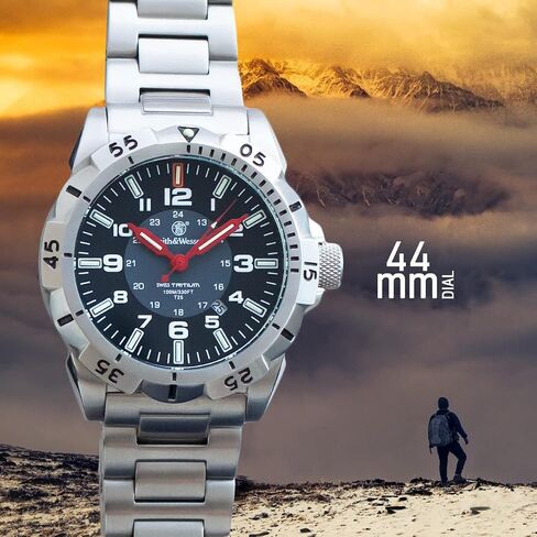 Smith & Wesson Men's Emissary Swiss Tritium H3 Watch with Tactical Heavy Duty Stainless-Steel Case and Band, Rotating Bezel, Durable Military Watch, Tactical Tough, Quartz Japanese Movement in Kuwait