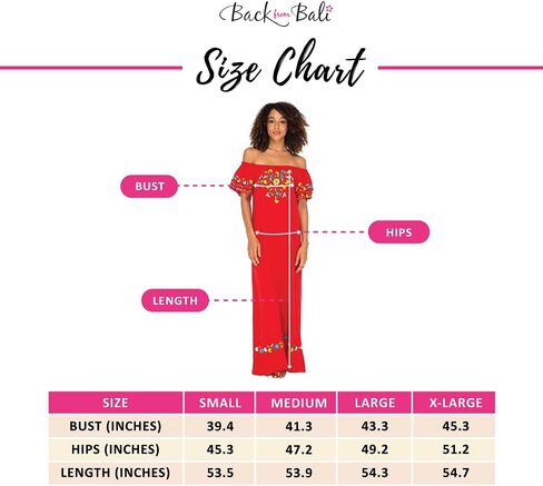 فستان باك فروم بالي للسيدات طويل بدون أكتاف مطرز مكسيكي طويل بوهو فستان فلاحي صيفي مزين بالورود in Kuwait