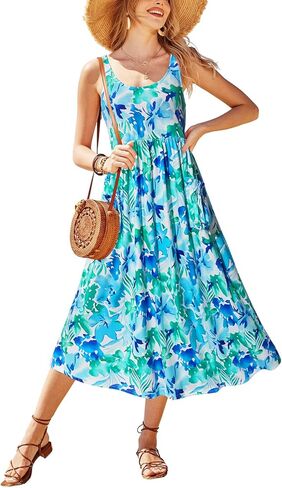 فستان ماكسي غير رسمي لصيف 2024 من Newshows ملابس لقضاء العطلات على الشاطئ فستان صيفي طويل بحزام سباغيتي مع جيوب in Kuwait