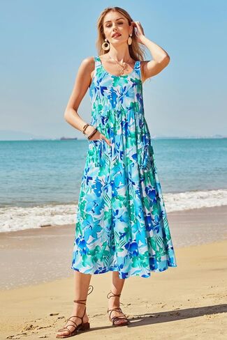 فستان ماكسي غير رسمي لصيف 2024 من Newshows ملابس لقضاء العطلات على الشاطئ فستان صيفي طويل بحزام سباغيتي مع جيوب in Kuwait