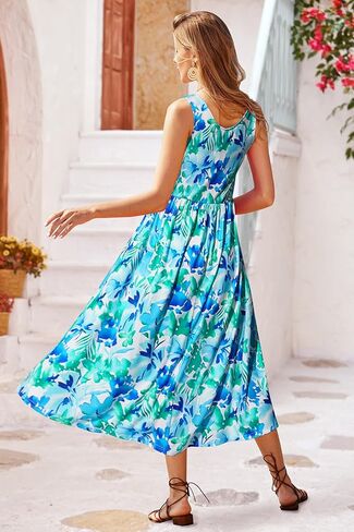 فستان ماكسي غير رسمي لصيف 2024 من Newshows ملابس لقضاء العطلات على الشاطئ فستان صيفي طويل بحزام سباغيتي مع جيوب in Kuwait