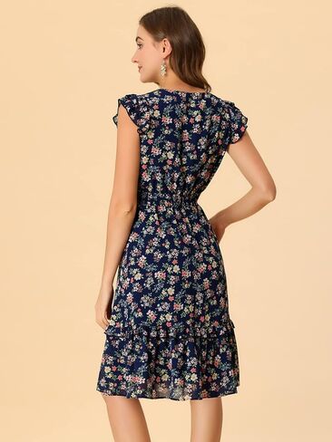 Allegra K Women's Floral Dress Flutter Sleeves 2023 V Neck Smocked Ruffle Dress in Saudi Arabia