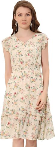 Allegra K Women's Floral Dress Flutter Sleeves 2023 V Neck Smocked Ruffle Dress in Saudi Arabia