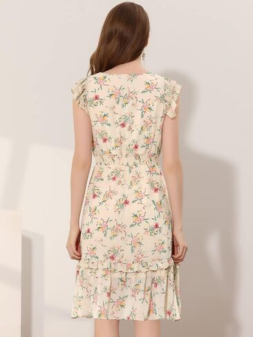 Allegra K Women's Floral Dress Flutter Sleeves 2023 V Neck Smocked Ruffle Dress in Saudi Arabia