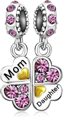 Mother Daughter Mom Son Heart Leaf Clover Birthday Birthstone Jan-Dec Dangle Charms for Bracelets Christmas Halloween Jewelry in Kuwait