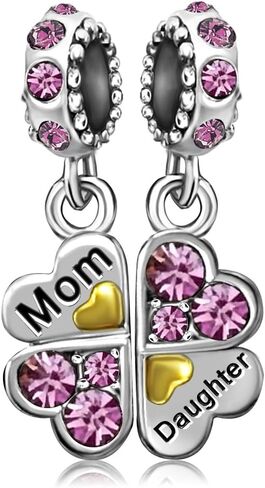 Mother Daughter Mom Son Heart Leaf Clover Birthday Birthstone Jan-Dec Dangle Charms for Bracelets Christmas Halloween Jewelry in Kuwait