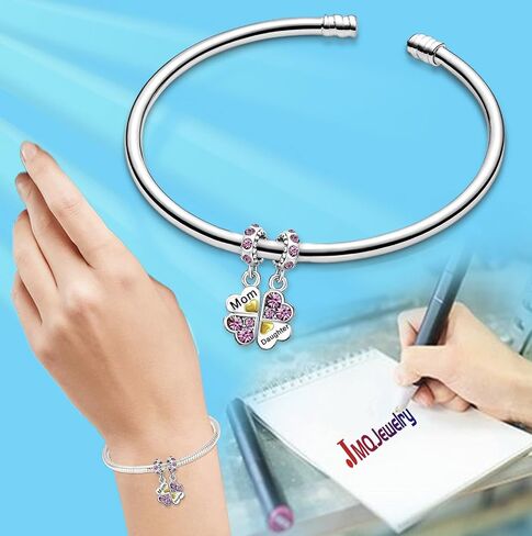 Mother Daughter Mom Son Heart Leaf Clover Birthday Birthstone Jan-Dec Dangle Charms for Bracelets Christmas Halloween Jewelry in Kuwait