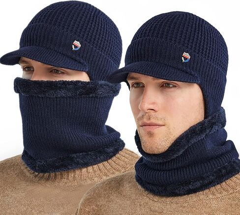 رجل الشتاء قناع قبعة صغيرة مع طقم أربطة عنق إيرفلاب قبعات الشتاء الدافئة الصوف اصطف قبعة بيسبول متماسكة إيرفلاب قبعة تزلج in Kuwait