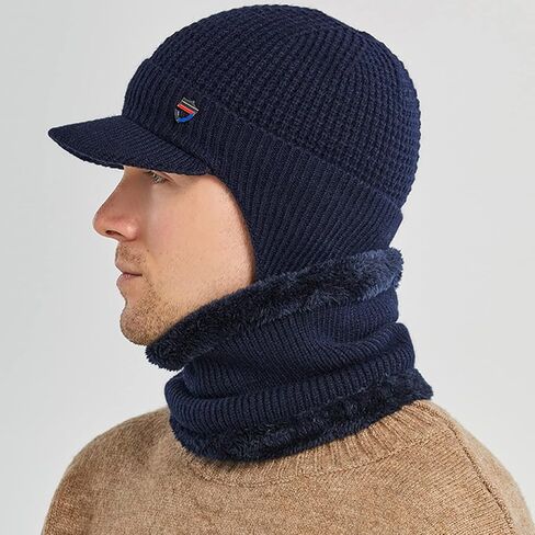 رجل الشتاء قناع قبعة صغيرة مع طقم أربطة عنق إيرفلاب قبعات الشتاء الدافئة الصوف اصطف قبعة بيسبول متماسكة إيرفلاب قبعة تزلج in Kuwait