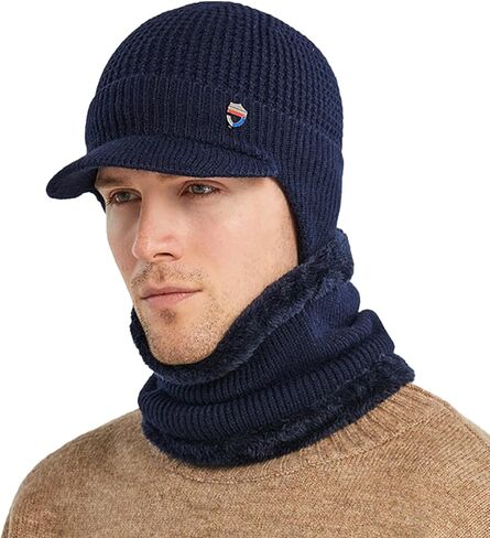 رجل الشتاء قناع قبعة صغيرة مع طقم أربطة عنق إيرفلاب قبعات الشتاء الدافئة الصوف اصطف قبعة بيسبول متماسكة إيرفلاب قبعة تزلج in Kuwait