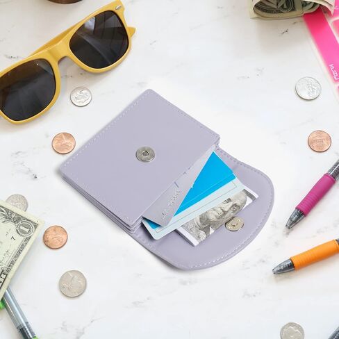 SUMGOGO حامل بطاقة الائتمان حافظة بطاقات العمل محفظة صغيرة للعملات المعدنية 3 جيوب محافظ جلدية رفيعة للنساء (بني) in Kuwait