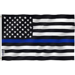 Anley EverStrong Series Thin Blue Line Flag with Embroidered Stars and Sewn Stripes Heavy Duty Nylon - Honoring Police Officers Law Enforcement Officers Banner Flags with Brass Grommets 3 X 5 Ft