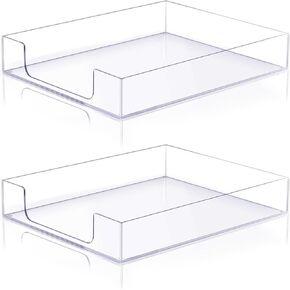 2 Pcs 12.6 x 10.2 x 2.1 Inches Acrylic Letter Tray Stackable File Tray, Clear