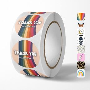 Cute Thank You Stickers (500 Count) Thank You for Supporting My Small Business Stickers 1.5" Round Waterproof Stickers Small Business Supplies Thank You Sticker Rolls - Smiles