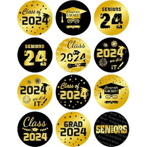 Lucleag 360 PCS 2025 Graduation Stickers, Class of 2025 Grad Stickers for Envelopes, Round 2025 Black and Gold Graduation Stickers for Envelope Seals Candy Greeting Cards Party Supplies