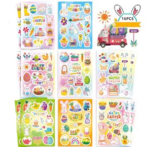 16 PCS Easter Stickers for Kids,Bunny Decorative Stickers,Use for Easter Decor,Classrooms Kids Card Gift,Envelopes, Boxes, Letters,Postcards Handmade Crafts