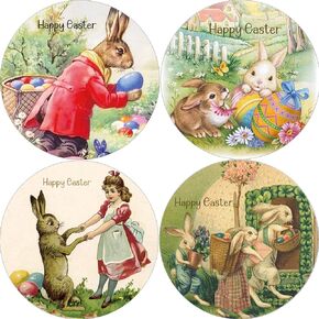 Miatoi 80 Vintage Easter Stickers, Victorian Happy Easter Stickers Labels, Retro Easter Eggs Bunny Gift Party Favor Decorations(HEST-1)