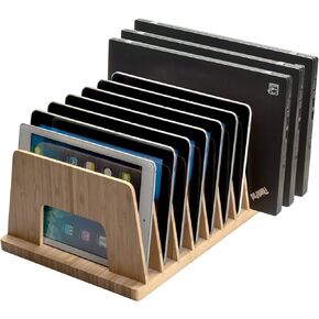 MobileVision Bamboo Device Organizer for Smartphones, Tablets and Laptops, 7 Slots with Extra Wide Slots for Laptops