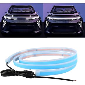 Teguangmei Car LED Lights Exterior Hood Light Strip, Dynamic Blue with Start Sequential Scan, 70IN Flexible LED Strip Lights, Headlight Daytime Running Light for Car SUV Engine Cover Decoration