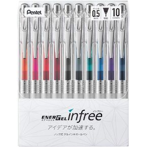 Pentel BLN75TL-10 EnerGel Ink Ballpoint Pen, 0.02 inches (0.5 mm), 10 Colors