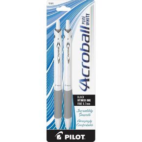 PILOT Acroball PureWhite Advanced Ink Refillable & Retractable Ball Point Pens with Turquoise/Orange/Purple/Lime Accents, Fine Point, Black Ink, 4-Pack (31896)