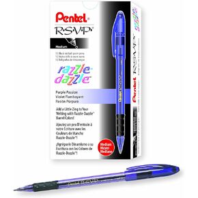 Pentel RSVP Razzle-Dazzle Ballpoint Pen, (1.0mm) Medium Line, Blue Barrel, Black Ink, Box of 12 (BK91RDC-A)