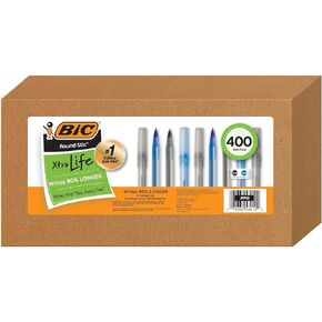 BIC Pens Bulk Pack of 400 Ink Pens, Bic Round Stic Xtra Life Ballpoint, Medium Point 1.0 Mm, 200 Black & 200 Blue Bic Pens Combo Pack in Bulk