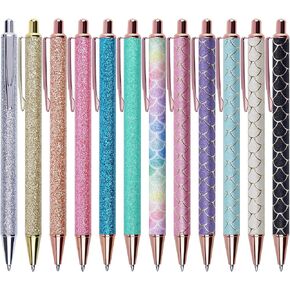 Cute Retractable Ballpoint Pens for Women Girls, Fancy Decorative Glitter Body, Medium Point Black Ink, Smooth Colored Gifts, 6 Pack