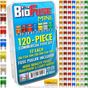Mini APM ATM 120 Piece Automotive Commercial Car Fuse Assortment (119 Mini Blade Fuses + Fuse Puller) 5A 7.5A 10A 15A 20A 25A 30A