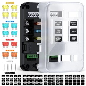ELECTOP 6 Way Blade Fuse Block Fuse Box Holder, 6 Circuit Car ATO/ATC Fuse Block with LED Indicator Damp-Proof Protection Cover Sticker for Automotive Car Truck Boat Marine RV Van
