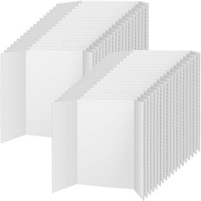 Ctosree 50 Pcs Tri Fold Display Board,36" x 48" Portable Poster Board,Lightweight Foldable Presentation Display Board for School Office Projects Exhibitions Workshops, White