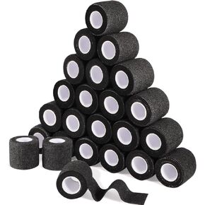 LDIWEE 24 Rolls Self Adhesive Bandage Wrap, 4 Inch x 5 Yards Black Athletic Tape Grip Tape, Flexible Non Woven Cohesive Bandage Wrap Vet Wrap, Ankle Sprains Swelling First Aid Medical Tape, Coban Wrap