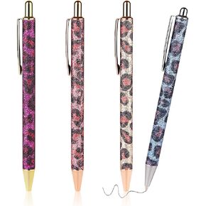 WY WENYUAN 4 Pcs Ballpoint Pens, Comfortable Writing Metal Retractable Pretty Journaling Black Ink Medium Point 1.0 mm Gift Pens, Cute Pens School Supplies for Women