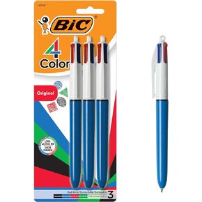 BIC 4-Color Original Retractable Ball Pens, Versatile 1.0mm Medium Point, Long-Lasting Ink, Great Gift Idea, 3-Count in Assorted Colors