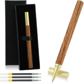 cobee Vintage Wooden Ballpoint Pens, Handcrafted Wood Rollerball Pen with 2 0.5mm Black Ink Refills and Gift Box Luxury Fine Point Sign Pen for Journaling Business Office Gift(B)