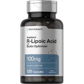 R-Lipoic Acid 100 mg | 120 Capsules | with Biotin Optimizer | Non-GMO, Gluten Free | Stabilized R-Lipoic Acid Supplement | by Horbaach