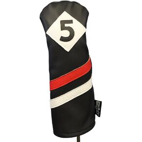 Majek Retro Golf Headcover Black Red and White Vintage Leather Style #5 Fairway Wood Head Cover Classic Look