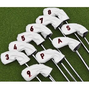 Big Teeth Golf Iron Covers White, 10Pcs Golf Iron Covers Set, Golf Club Iron Head Covers Fit Right and Left Handed Golfer