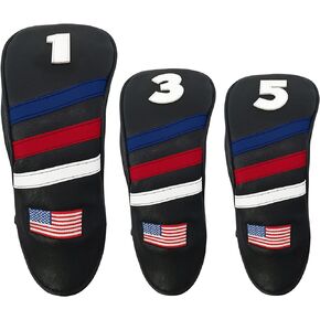 #1 3 5 غطاء رأس الجولف للسائق فيرواي وودز أغطية رأس هجينة حامية لنادي الجولف العلم الأمريكي مجموعة من الجلد الصناعي مكونة من 3 قطع تناسب جميع الأخشاب والسائقين in Kuwait