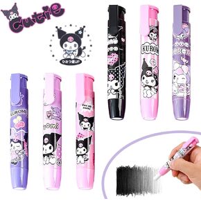 6Pcs of High-Looking Colorful Cute Cartoon Press on Erasers, Kawaii Erasers with Retractable Pen Holder, Used as Student Learning Stationery, Prizes and Event Gifts