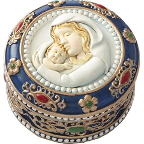 Fashion Craft Madonna and Child Rosary Trinket Box, 2 3/4", Multicolor