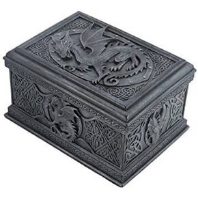 5.75 Inch Celtic Dragon Textured Decorative Trinket Box, Black