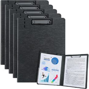 A4 Clipboard Folder,A4 Foldable Clipboards with Pocket,5 Pack A4 Clipboards Clip Board for Memo Form Document & School Office Work Classroom Folder (Black)