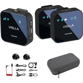 Wireless Lavalier Microphone,DSP Active Noise Cancelling,Dual Channel Wireless Microphones,12H Battery Life,Lapel Microphone for YouTube/Vlogging/Streaming/Podcast,for DSLR Camera/iPhone
